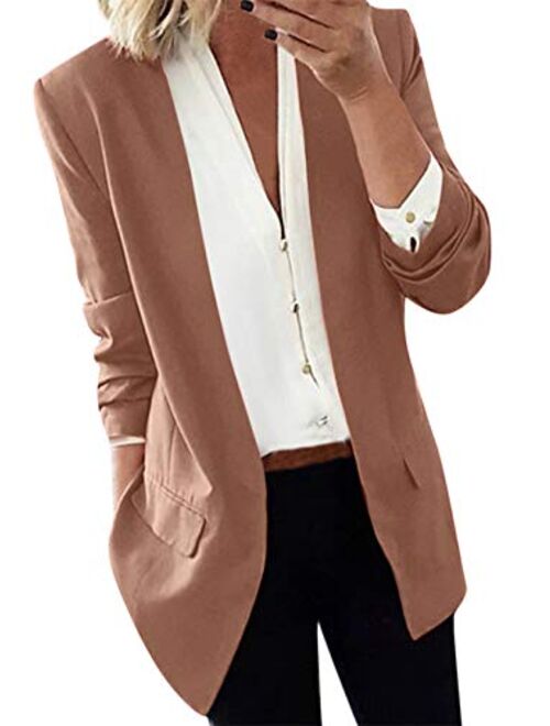 GRASWE Women's Casual Open Front Cardigan Jacket Work Office Blazer Classic Plus Size Blazer Suit