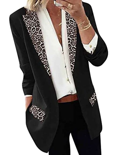 GRASWE Women's Casual Open Front Cardigan Jacket Work Office Blazer Classic Plus Size Blazer Suit