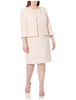 Women's Open Front Jacket with Sleeveless Fit and Flare Dress Stretch Crepe Suit