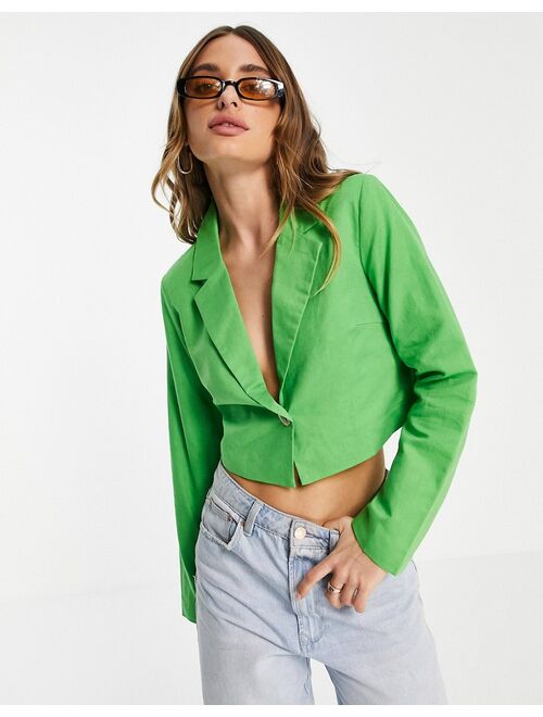 Y.A.S exclusive tailored cropped linen blazer in green