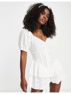 broderie corset milkmaid romper in white