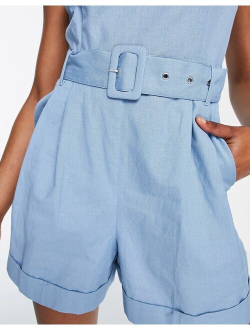 ASOS DESIGN self fabric buckle cami romper in blue