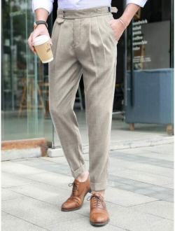 Men Buckled Detail Suit Pants