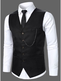 Men Chain Detail Button Through Vest Blazer Without Shirt