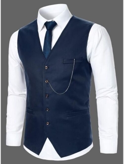 Men Chain Detail Button Through Vest Blazer Without Shirt