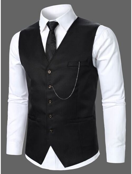 Shein Men Chain Detail Button Through Vest Blazer Without Shirt