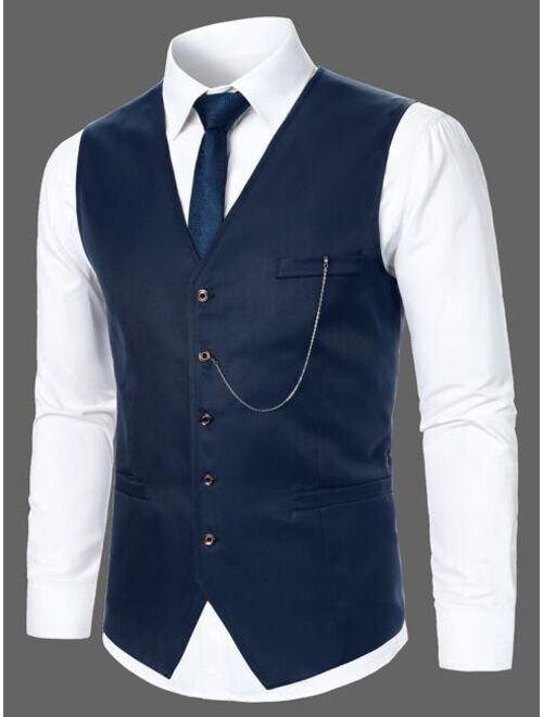 Shein Men Chain Detail Button Through Vest Blazer Without Shirt