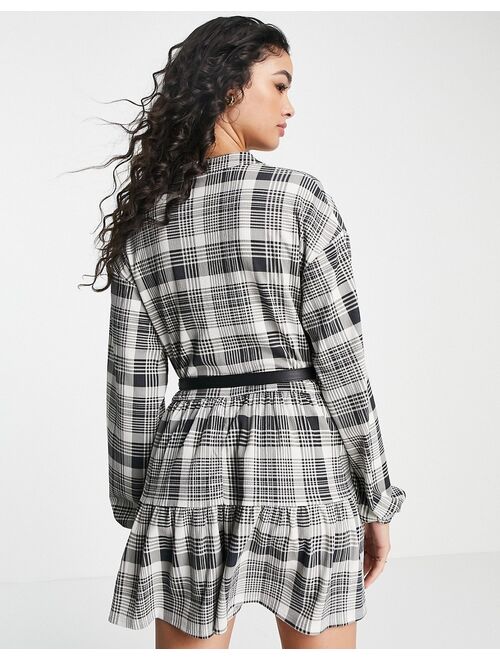 ASOS DESIGN smock button through romper with belt in mono check