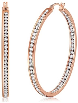 Large Rose Gold Stainless Steel Hoop Earrings for Women, Big Hypoallergenic Hoops Earring ARSKRO Huge Cubic Zirconia Rhinestone Crystal Basketball 50mm 2 inch Ear Ring Je