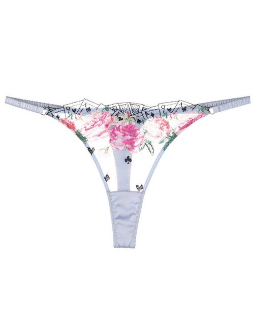 Fleur Du Mal floral and card embroidery thong