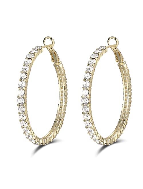 SELOVO Hoop Earrings Stylish Crystal Earrings For Women & Girls 1.8"