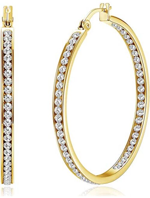 Rnivida Stunning Stainless Steel Inside-Out Crystal Cz Hoop Earrings for Women