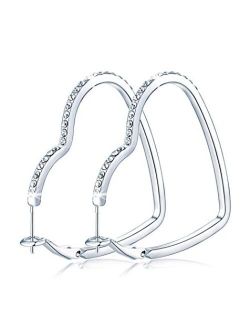 Hzsikao Hoop Earrings, Cubic Zirconia White Gold Plated Rhinestone Hoop Earrings for Women Girls Jewelry Earrings