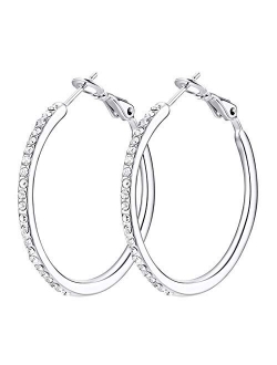 Hzsikao Hoop Earrings, Cubic Zirconia White Gold Plated Rhinestone Hoop Earrings for Women Girls Jewelry Earrings