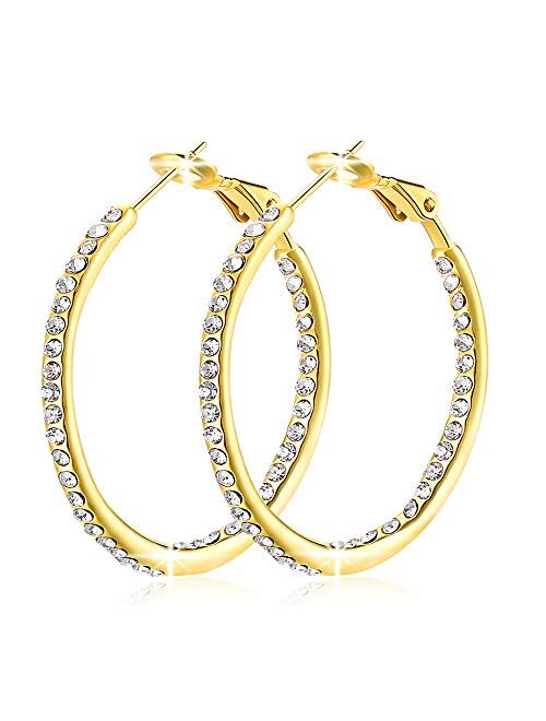 Hzsikao Hoop Earrings, Cubic Zirconia White Gold Plated Rhinestone Hoop Earrings for Women Girls Jewelry Earrings