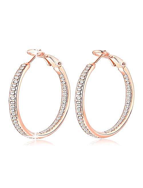 Hzsikao Hoop Earrings, Cubic Zirconia White Gold Plated Rhinestone Hoop Earrings for Women Girls Jewelry Earrings