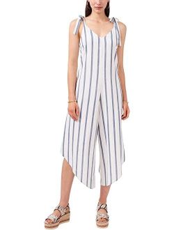 Sleeveless Tie Shoulder Linen Stripe Jumpsuit