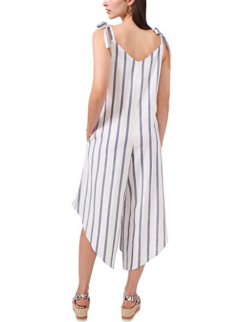 Vince Camuto Sleeveless Tie Shoulder Linen Stripe Jumpsuit