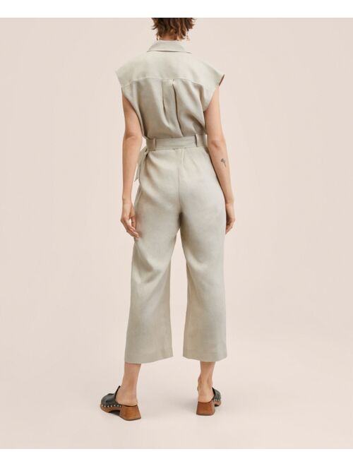 MANGO Women's Belt Linen Jumpsuit