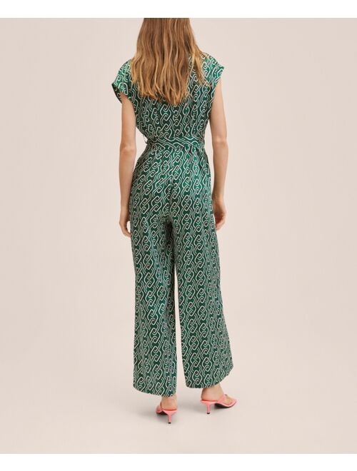 MANGO Women's Belt Printed Jumpsuit