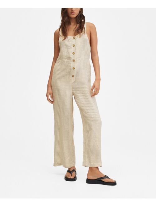 MANGO Women's Strap Linen-Blend Jumpsuit