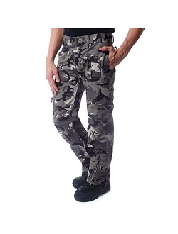 CRYSULLY Men's Cotton Multi-Pockets Work Pants Tactical Outdoor Military Army Cargo Pants (No Belt)