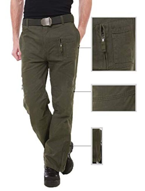 CRYSULLY Men's Cotton Multi-Pockets Work Pants Tactical Outdoor Military Army Cargo Pants (No Belt)