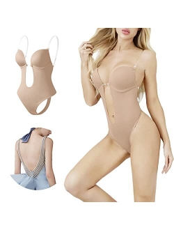 Hladce Backless Body Shaper for Women Plus Size Shapewear Bodysuit U Plunge Seamless Full Bodysuits with Built In Bra