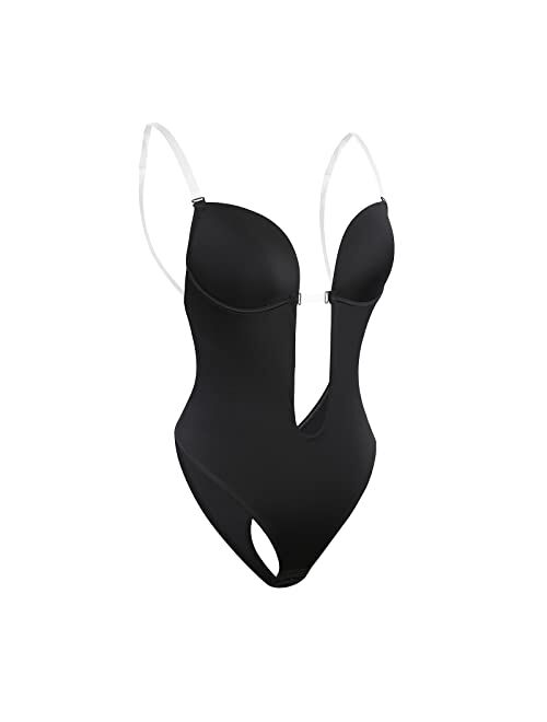 Baxobaso Plunge Backless Body Shaper Bra, Deep V Bra Sexy Bodysuit for Women Party Club Night Tummy Control Shapewear