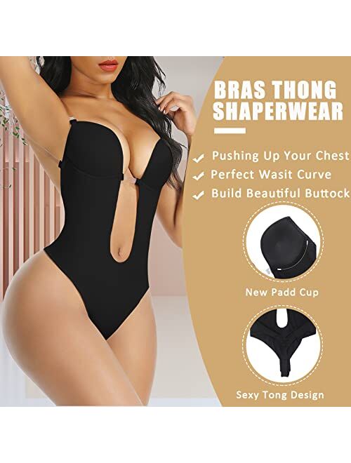 Baxobaso Plunge Backless Body Shaper Bra, Deep V Bra Sexy Bodysuit for Women Party Club Night Tummy Control Shapewear