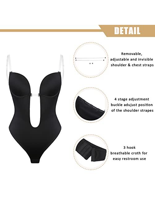 Baxobaso Plunge Backless Body Shaper Bra, Deep V Bra Sexy Bodysuit for Women Party Club Night Tummy Control Shapewear