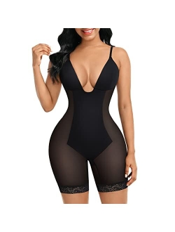 Shapewear for Women Tummy Control Seamless Faja Mesh Built-in Bra Body Shaper with U Plunge