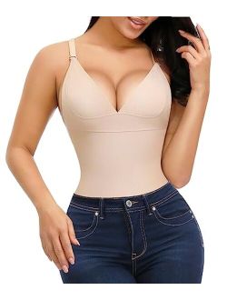 Sexy Slimming Bodysuit Tummy Control Thong Shapewear Backless Body Shaper Deep V Neck