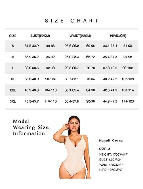 FeelinGirl Sexy Slimming Bodysuit Tummy Control Thong Shapewear Backless Body Shaper Deep V Neck