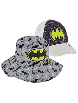 Comics Toddler Sunhat, Batman Kids Bucket Hat and Matching Boys Baseball Cap for Beach, Age 2-4