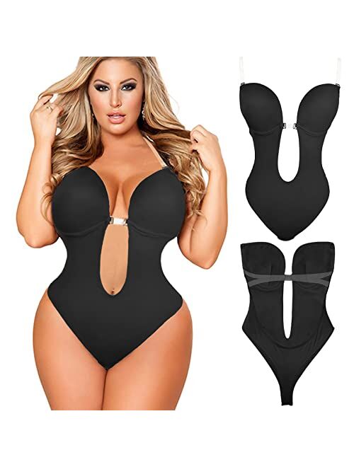 VINGER Invishaper-Plunge Backless Body Shaper Bra, Backless Strapless Shapewear , Backless Body Shaper Bra