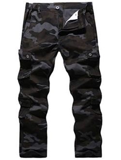 BOJIN Men's Cargo Pants Casual Military Army Camo Relaxed Fit Cotton Combat Camouflage Work Pants with 8 Pockets