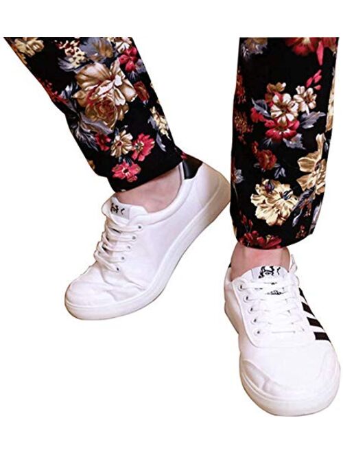 QZH.DUAO Floral Printed Casual Pants Slim Fit Flower Trousers for Men