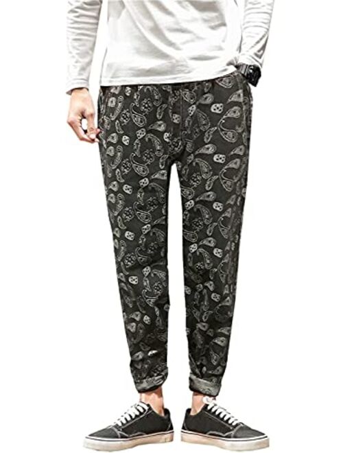 QZH.DUAO Floral Printed Casual Pants Slim Fit Flower Trousers for Men