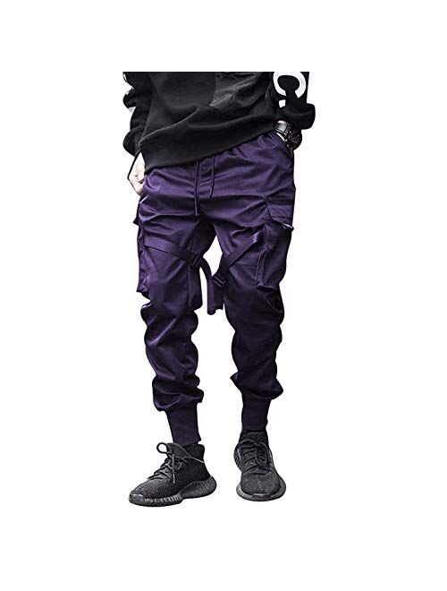 BITLIVE Men's Jogger Pants Techwear Hip Hop Harem Pants Fashion Casual Streetwear Tactical Track Pants with Drawstring