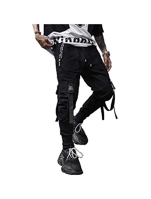 BITLIVE Men's Jogger Pants Techwear Hip Hop Harem Pants Fashion Casual Streetwear Tactical Track Pants with Drawstring