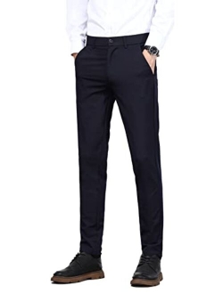 Plaid&Plain Men's Slim Fit Dress Pants Formal Pants Dress Slacks for Men