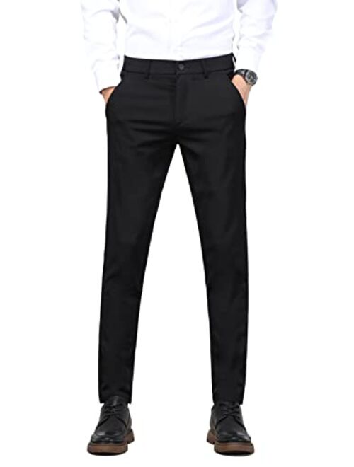 Plaid&Plain Men's Slim Fit Dress Pants Formal Pants Dress Slacks for Men