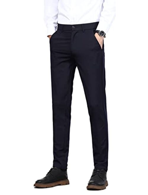 Plaid&Plain Men's Slim Fit Dress Pants Formal Pants Dress Slacks for Men