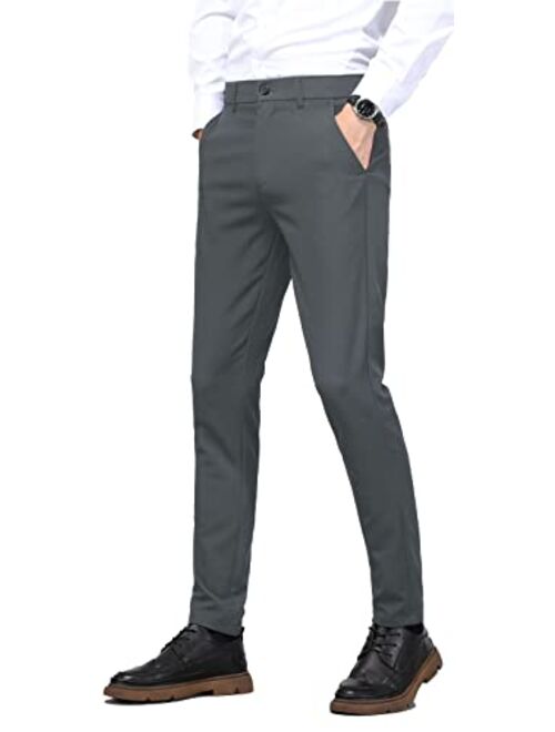 Plaid&Plain Men's Slim Fit Dress Pants Formal Pants Dress Slacks for Men