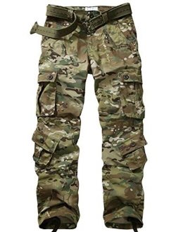 AKARMY Men's Ripstop Wild Cargo Pants, Relaxed Fit Hiking Pants, Army Camo Combat Casual Work Pants with 8 Pockets