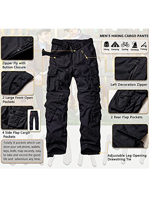 AKARMY Men's Ripstop Wild Cargo Pants, Relaxed Fit Hiking Pants, Army Camo Combat Casual Work Pants with 8 Pockets