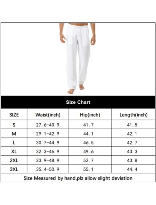 THWEI Linen Pants Mens Casual Pants Drastring Loose Fit Summer Pants Lightweight Casual Beach Pants for Men