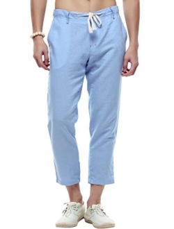 Men's Casual Drawstring Straight Fit Beach Linen Capri Pants