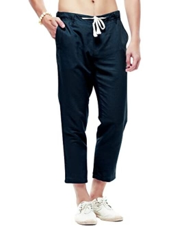 Men's Casual Drawstring Straight Fit Beach Linen Capri Pants